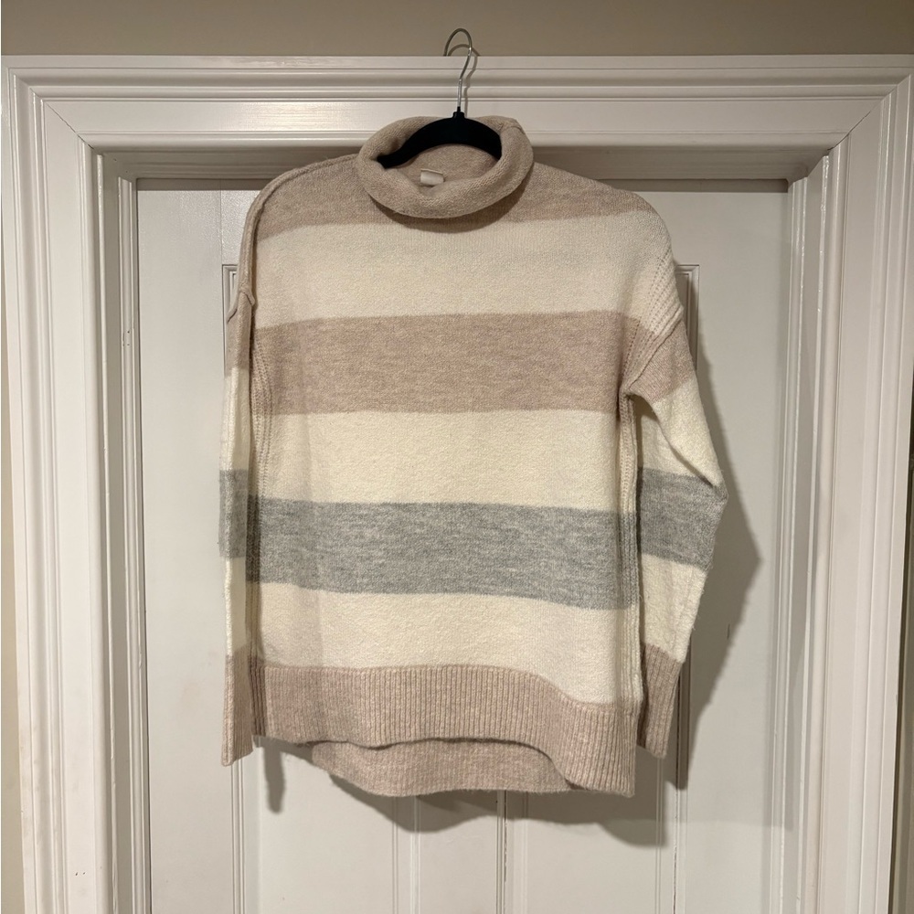 GAP Women's Striped Cowl Neck Sweater - Cream, Gray, Tan